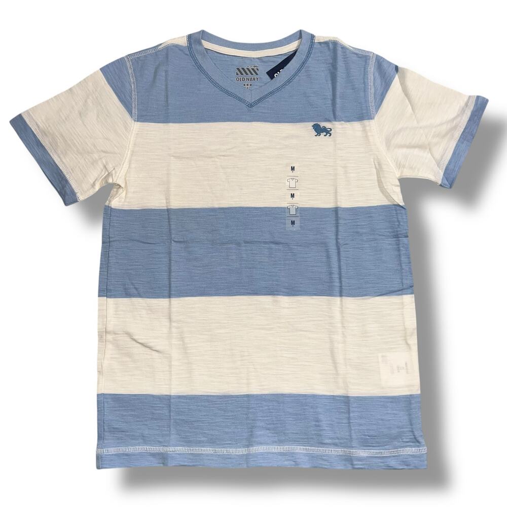 Old Navy Boys T Shirt Striped V Neck Short Sleeve Blue White Medium 8